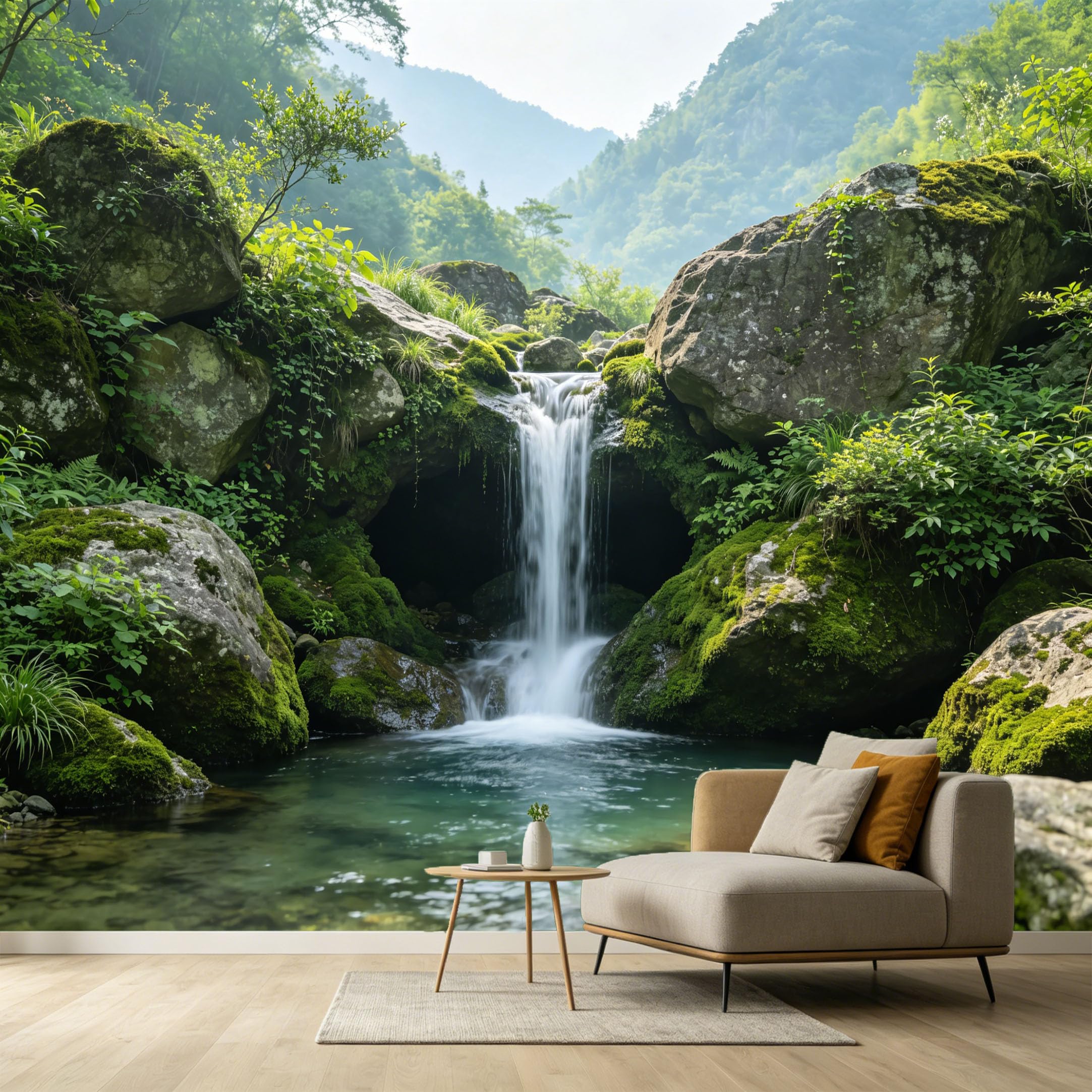 Custom Size Wall Murals Waterfall Landscape Forest Tropical Nature Scene SelfAdhesive Wall Fabric Removable Large Wallpaper for Photo Living Room Bedroom Decor Background