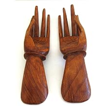 OMA Helping Blessing Hand Wood Carved Statue Jewelry Ring Display Business Card Stand