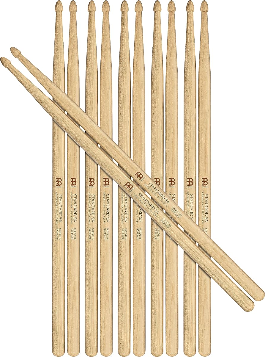 Baquetas Meinl Stick & Brush, Estándar 5A - FABRICADO EN ALEMANIA | Baquetas de nogal estadounidense, punta de bellota, cono medio, peso y tono combinados, medio ladrillo