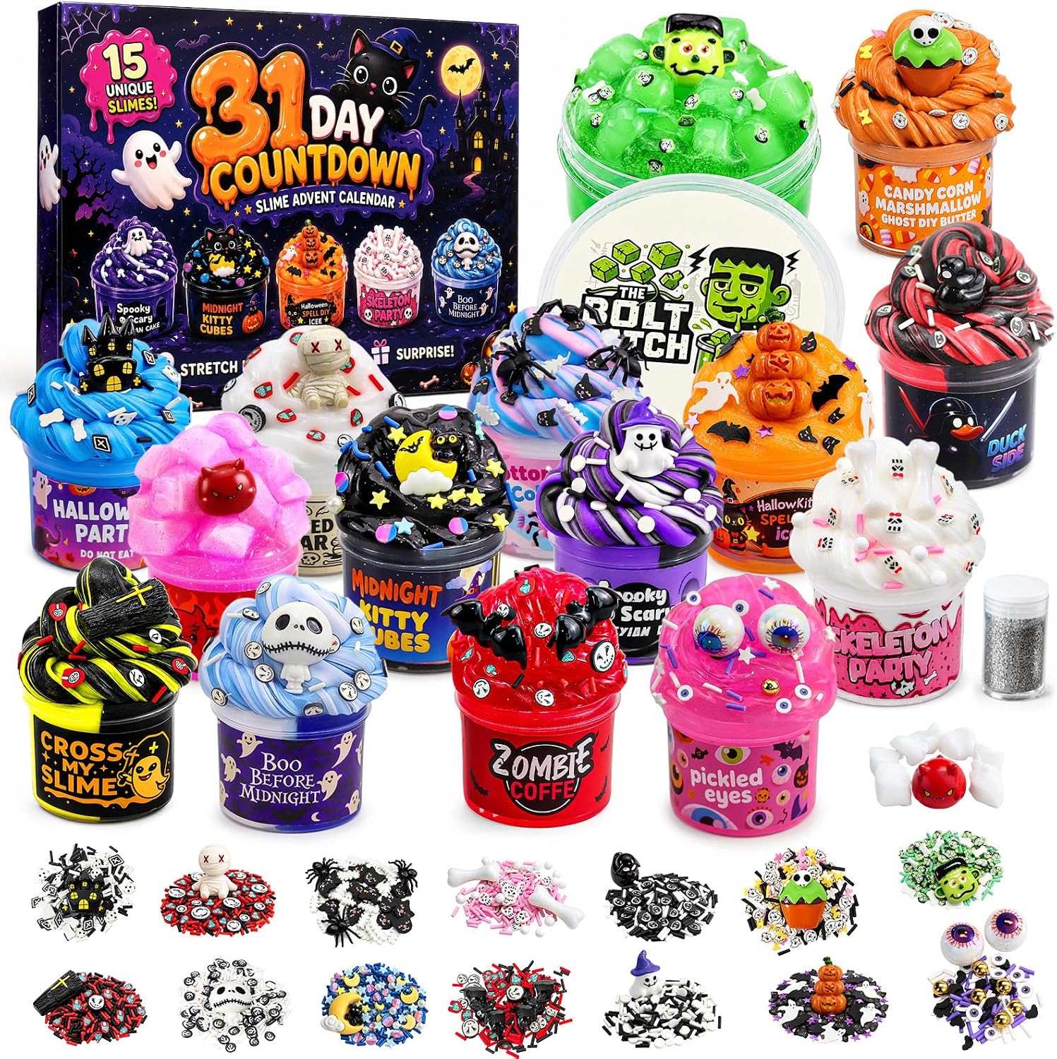 KYEVIS Slime Advent Calendar 2026 for Kids, 31 Day Halloween Countdown Kit