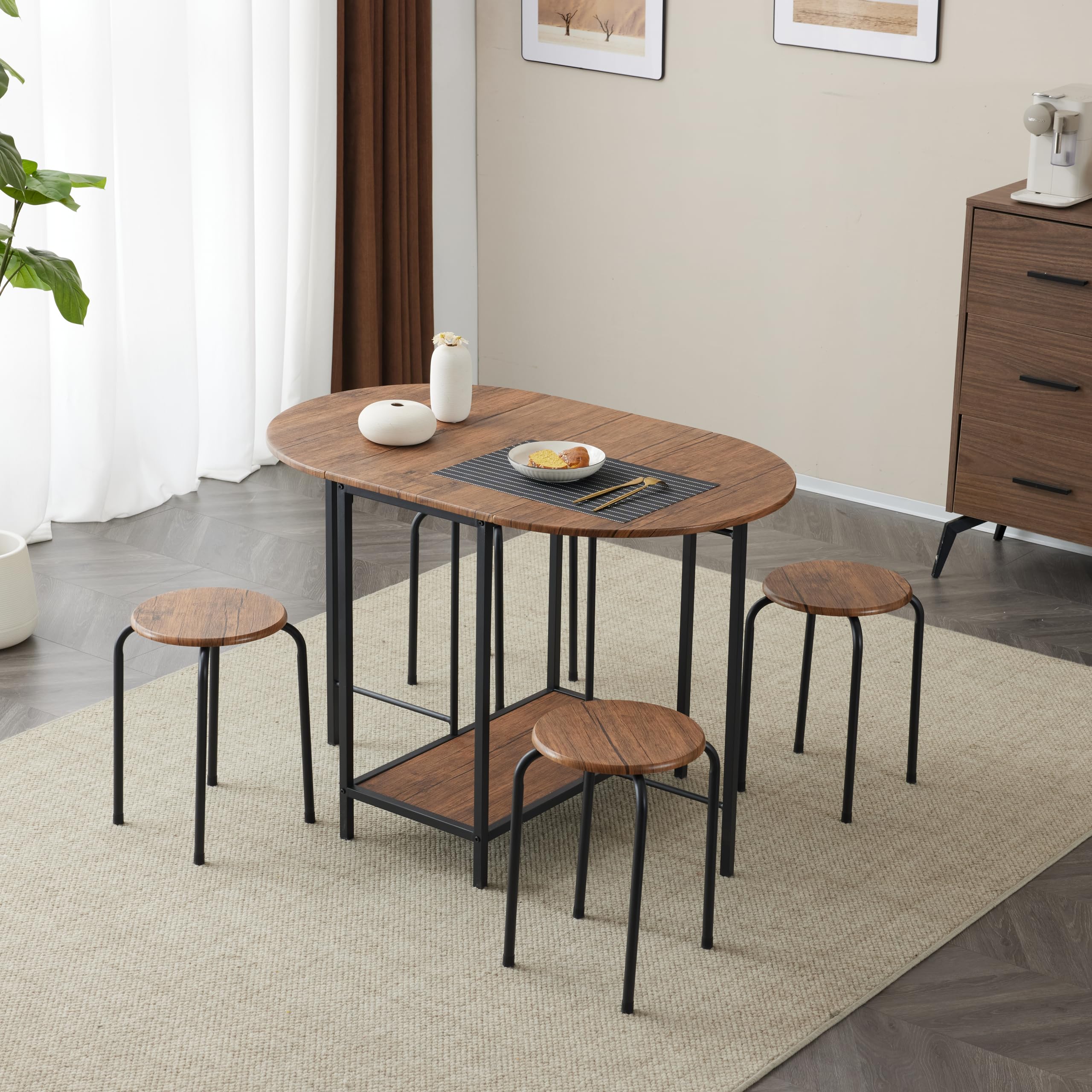 Amazon｜ダイニング5点セット、折りたたみダイニングテーブル5点セット