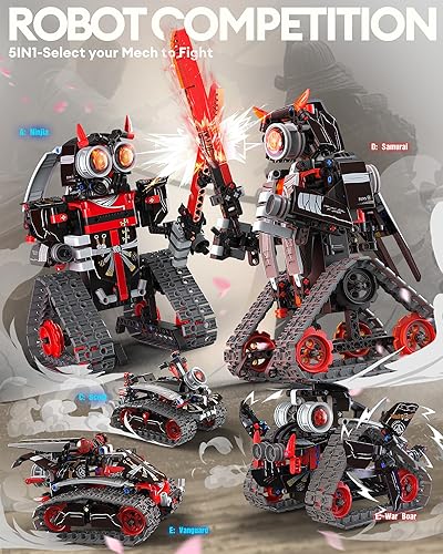 Vista 2 de Kit de Construcción de Robot RC STEM 5 en 1, Control por APP y Control Remoto, Bloques Samurái/Ninja 419 Piezas, Set de Constructor Juguete RC