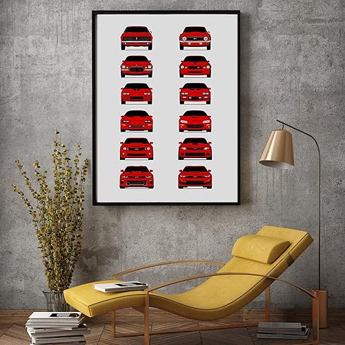 Miniatura 5 de Chevy Camaro Generations Inspired Car Poster - Handmade Print of Camaro from 1967 to Present - Red, 8x10" Satin Print (Unframed) - Perfect Gift for