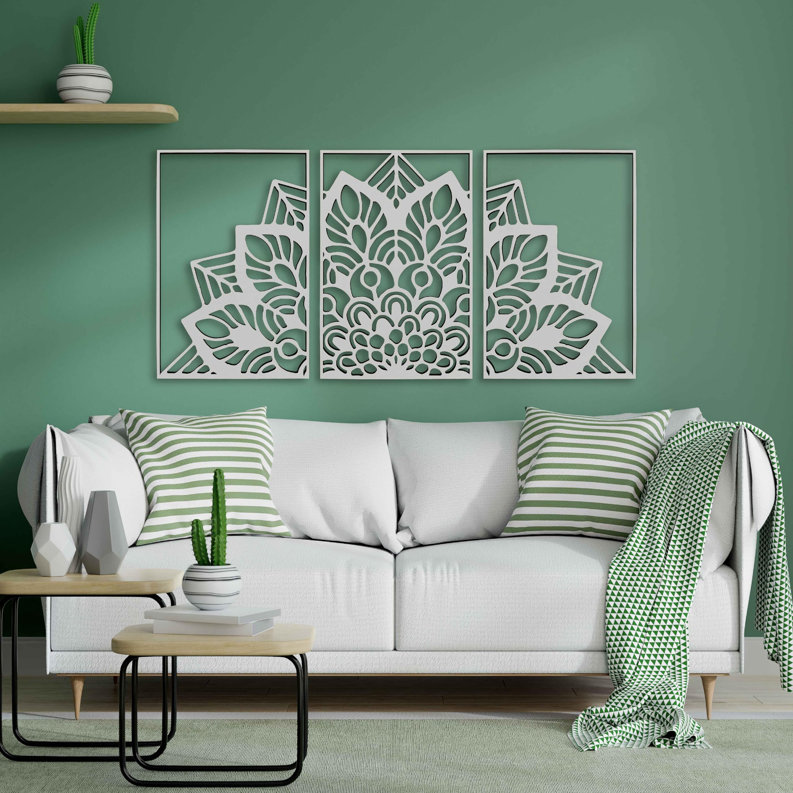 Sacred Lotus Mandala Holz Wandkunst Triptychon Moderne Zen Innen Holz Wanddekoration Boho Floral Geometrie Paneele Home Akzente Geschenk für Wohnzimmer und Schlafzimmer