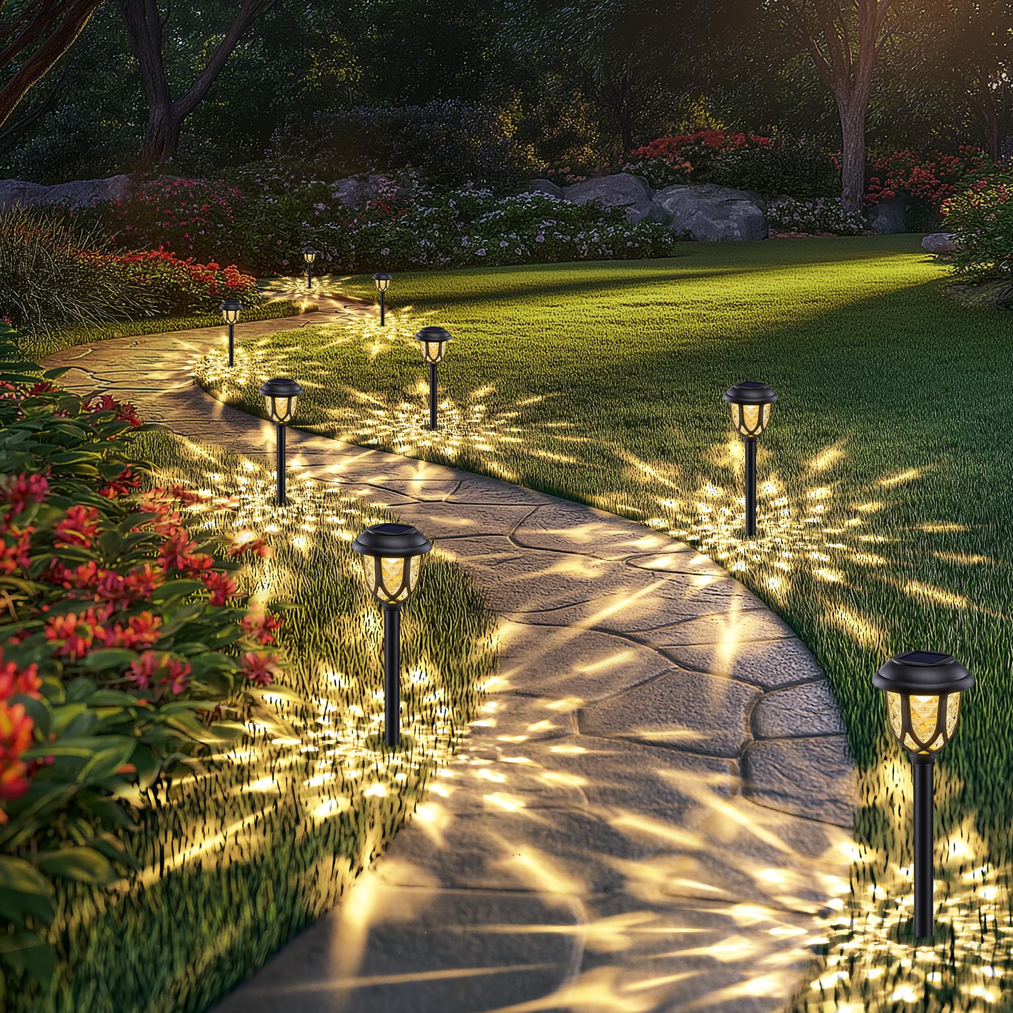 Flacchi Solarlampen mit Glas-Kuppel für Außen - Landschaft Lichter Solar LED Garten Lichter im Freien für Gehweg, Rasen, Garten, Innenhof Dekoration mit ​Warmweiß + Kaltweiß (8)