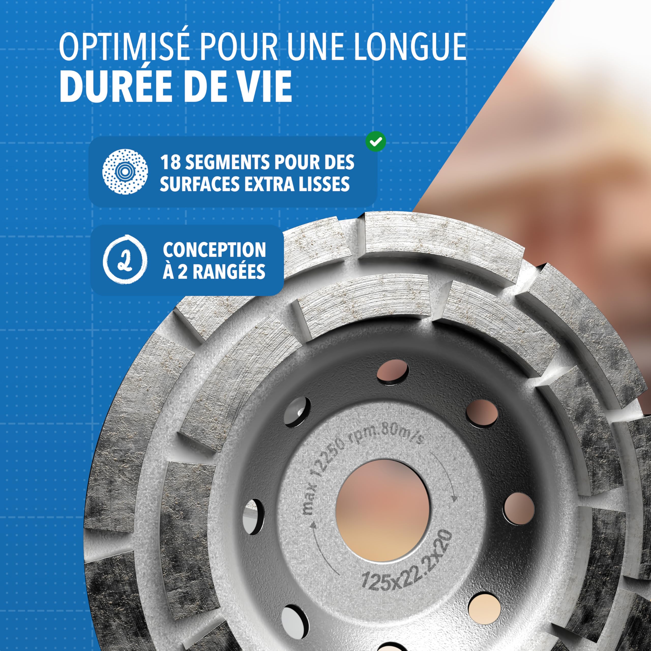 STONE REEF Meule diamantée [125 x 22,2 x 20] Meule diamantée 125 mm Disque de fraisage diamanté pour le travail du béton, le travail de la pierre naturelle, le ponçage de chantier