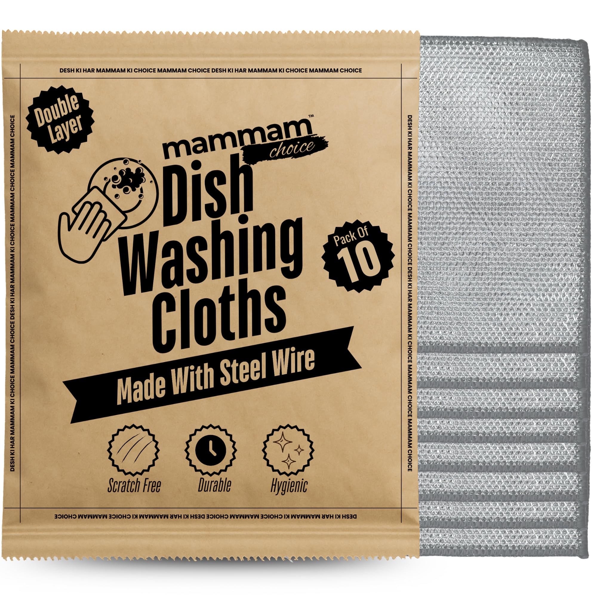 Dishwashing Scrubbing Cloth for Kitchen, Steel Scrubber for Utensils Non Scratch, Cleaning Metal Wire, Stainless Steel Scrubber for Kitchen by MAMMAM CHOICE 20x20cm (10P, Double Layer)-image-47