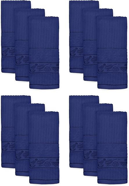 Ashley Mills Woven Tea Towels Pack of 12 Large 40 x 70cms Super Absorbent Hearts 100% Cotton (Navy)
