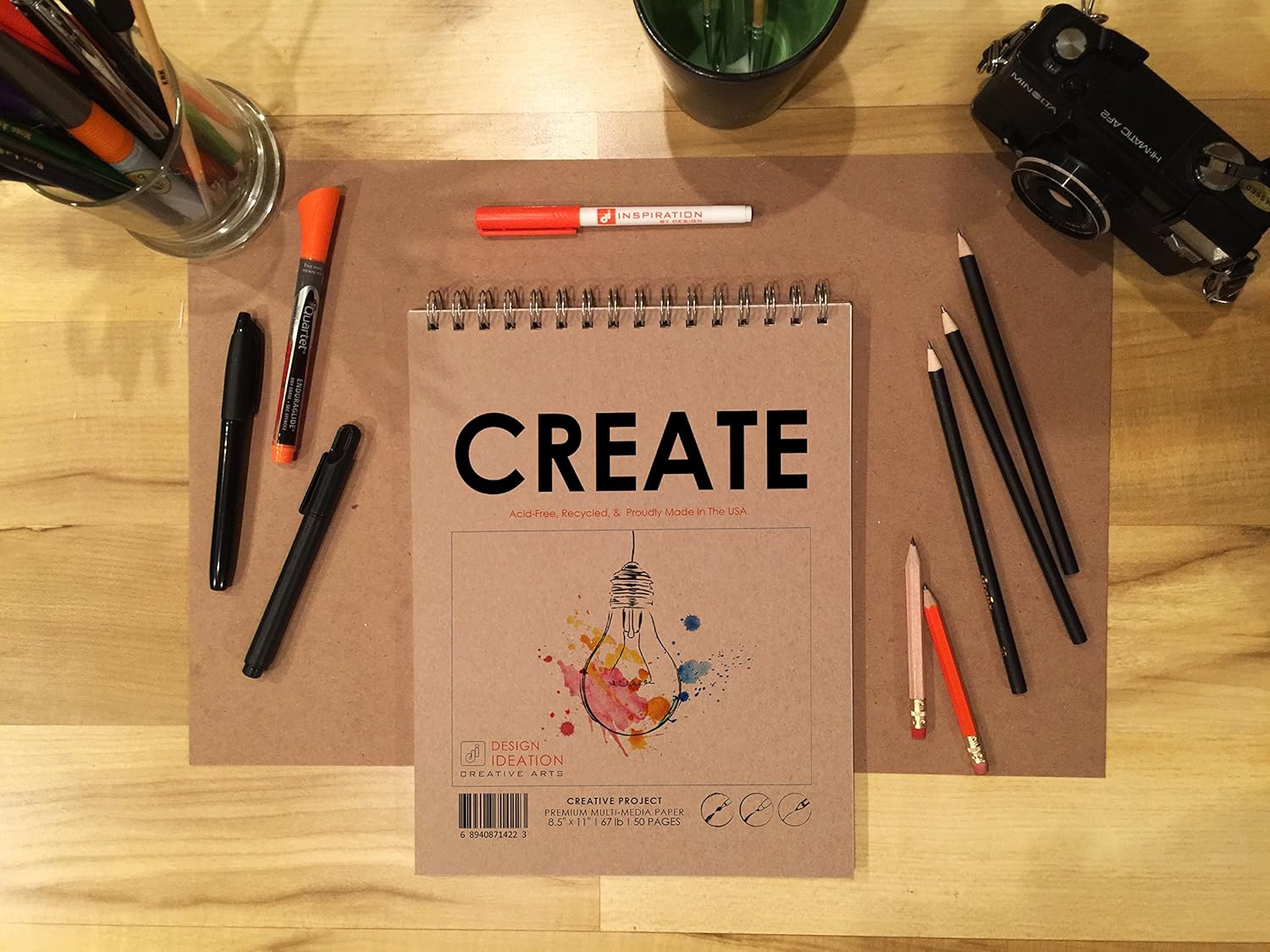 Design Ideation Create. Wire Bound Sketchbook. Top Spine. Multi-Media. (8.5" x 11") WB-2550-TS. (5 Book Value Pack)