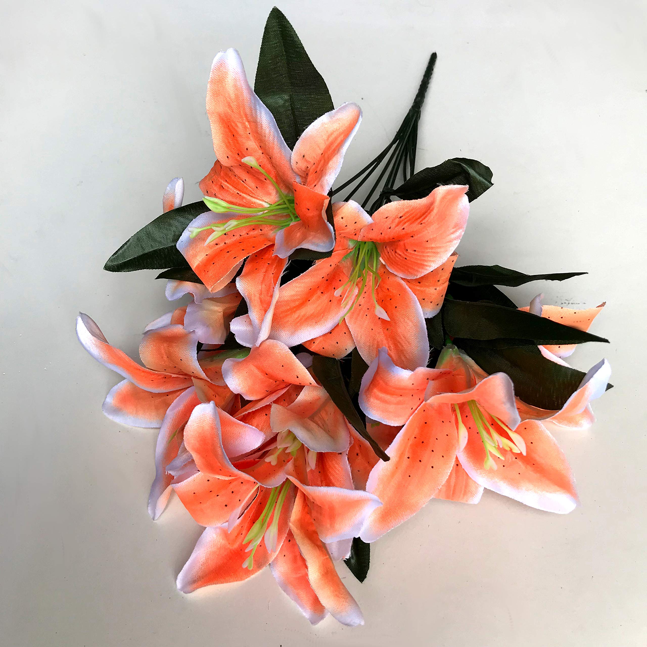 Best Artificial Orange/White 45Cm Stargazer Lillies 10 Head Flower Spray Bunch ()
