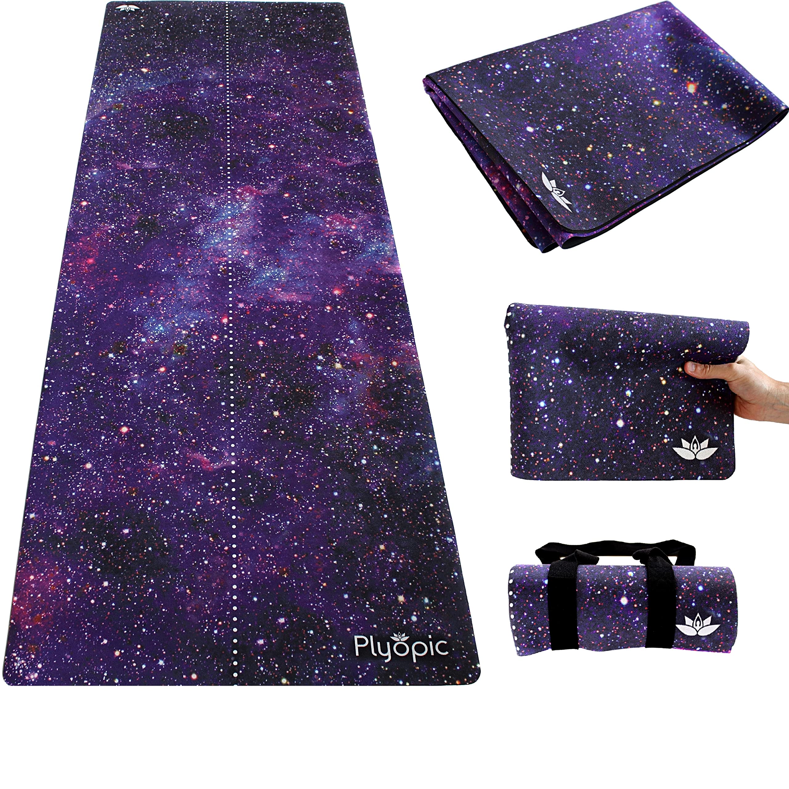 Plyopic Travel Yoga Mat | Lightweight Foldable 3-in-1 Mat/Towel. Luxury Sweat-Grip for Yoga, Pilates, Fitness and Exercise | Portable and Eco-Friendly