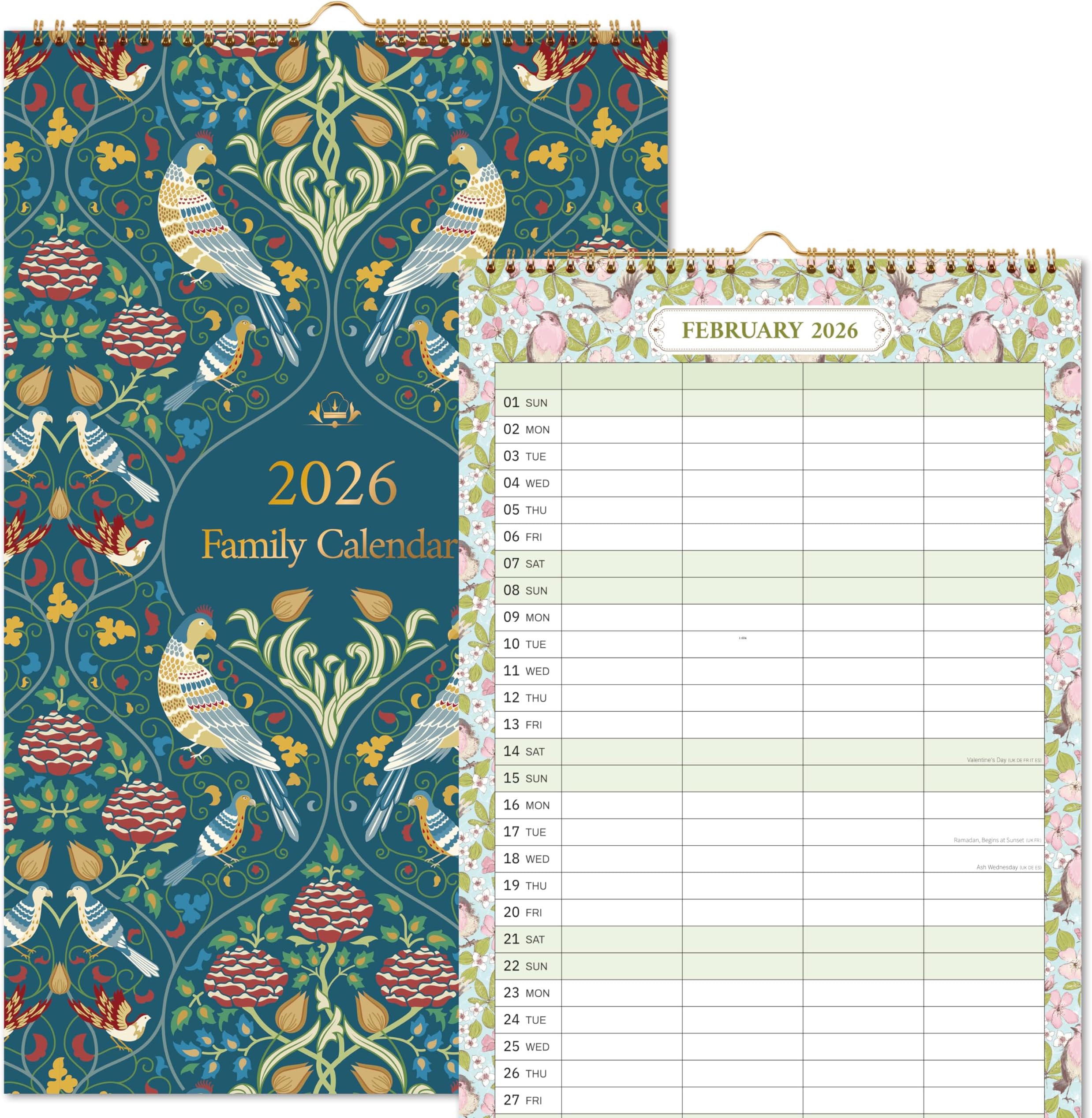Calendar 2026 uk - Family Calendar 2026, Wall Calendar 2026 from Jan.2026 - Dec.2026, 38 x 23.5 cm, 4 Column Layout, bird