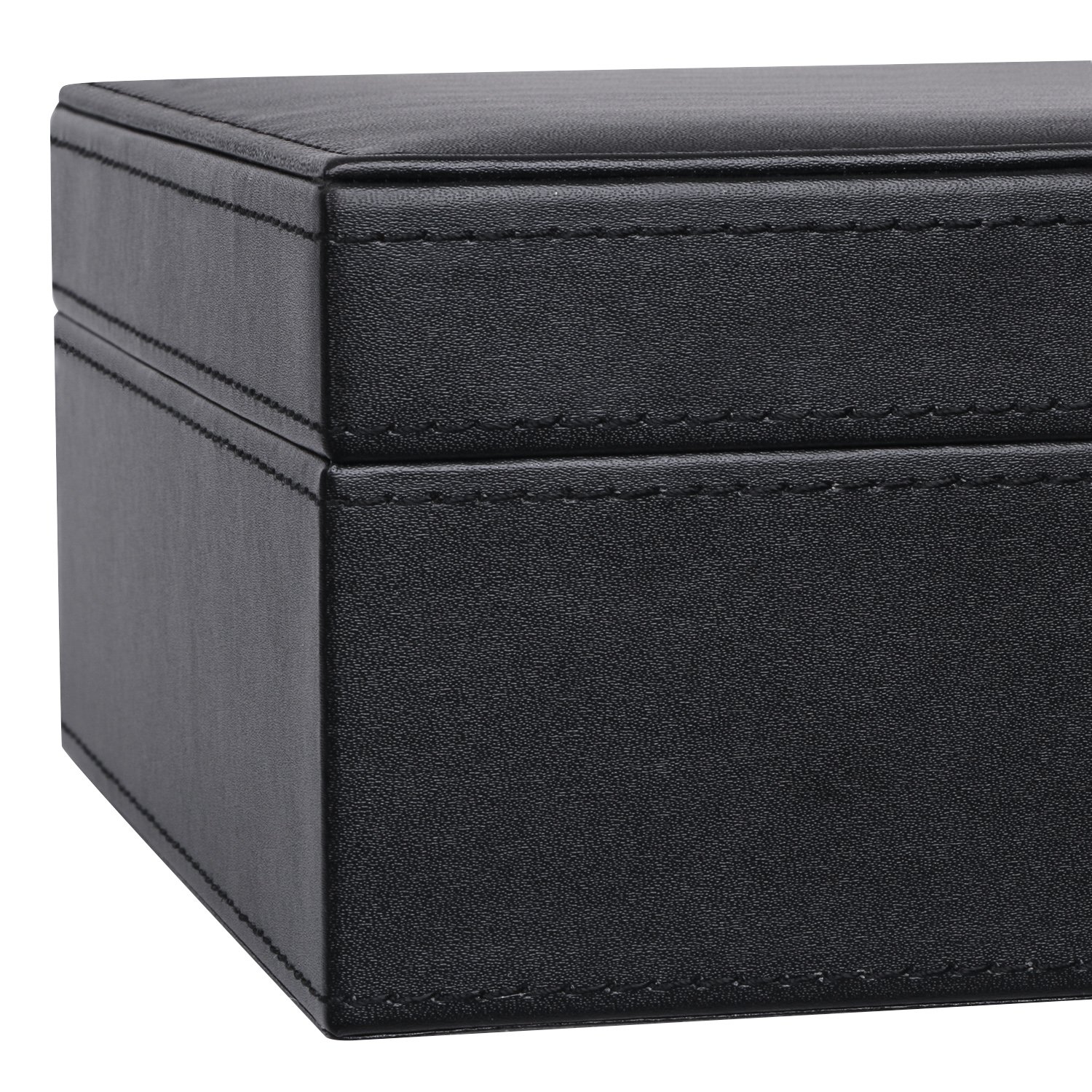 BEWISHOME Joyero para hombre, organizador de joyas con 4 cajas de reloj, bandeja extraíble, estuche de almacenamiento de joyas para collares, aretes, anillos, pulseras, piel sintética, forro de