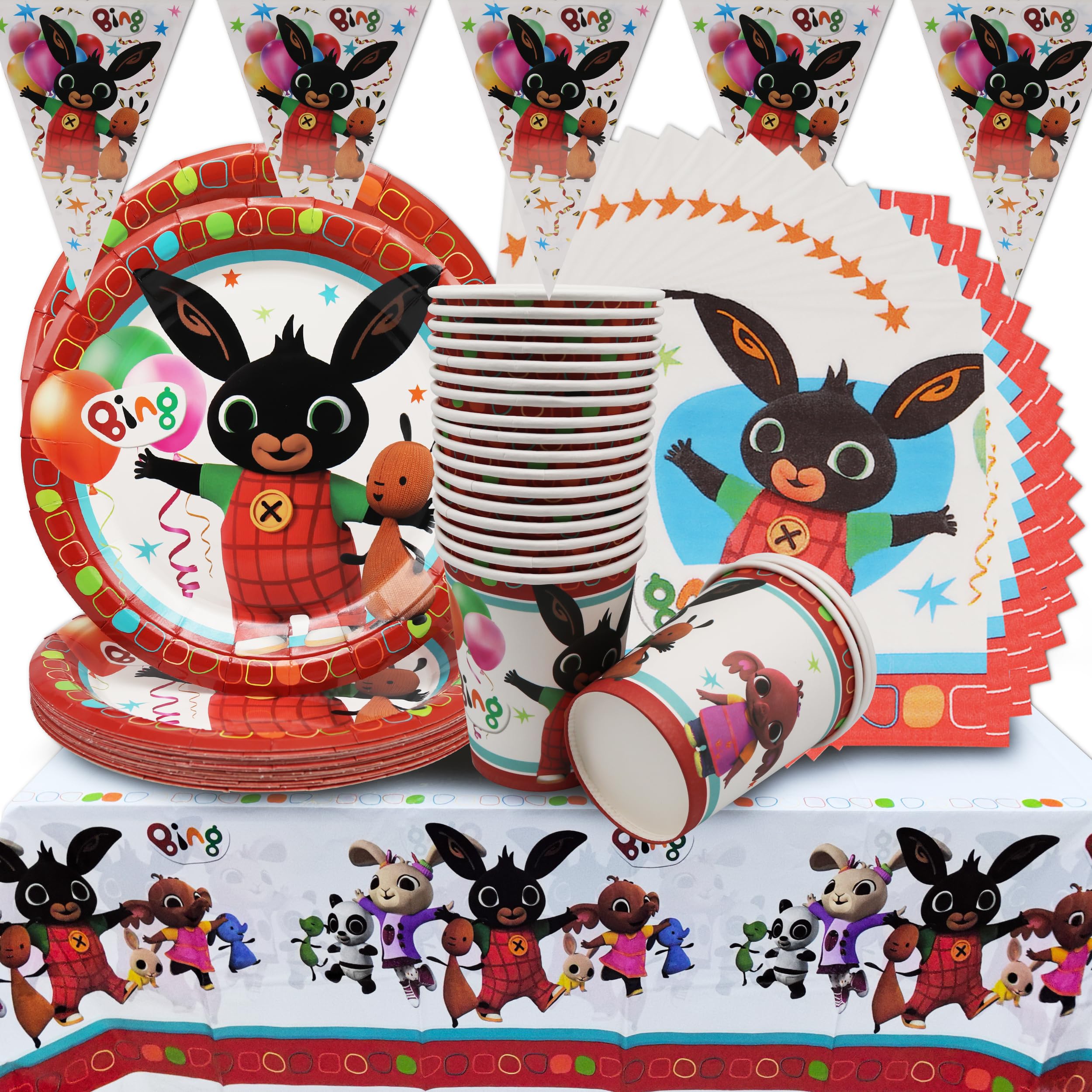 Bunny Bin Party Servies, C, bord, beker, tafelkleed, servet, kinderfeest, geschikt voor 20 personen Bunny Bin Party Servies, C, bord, beker, tafelkleed, servet, kinderfeest, geschikt voor 20 personen