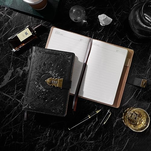 Miniatura 10 de ZXHQ Diario con cerradura para mujeres y hombres, tamaño A5, 240 páginas, de piel sintética, con cerradura, cuaderno de cuero recargable con