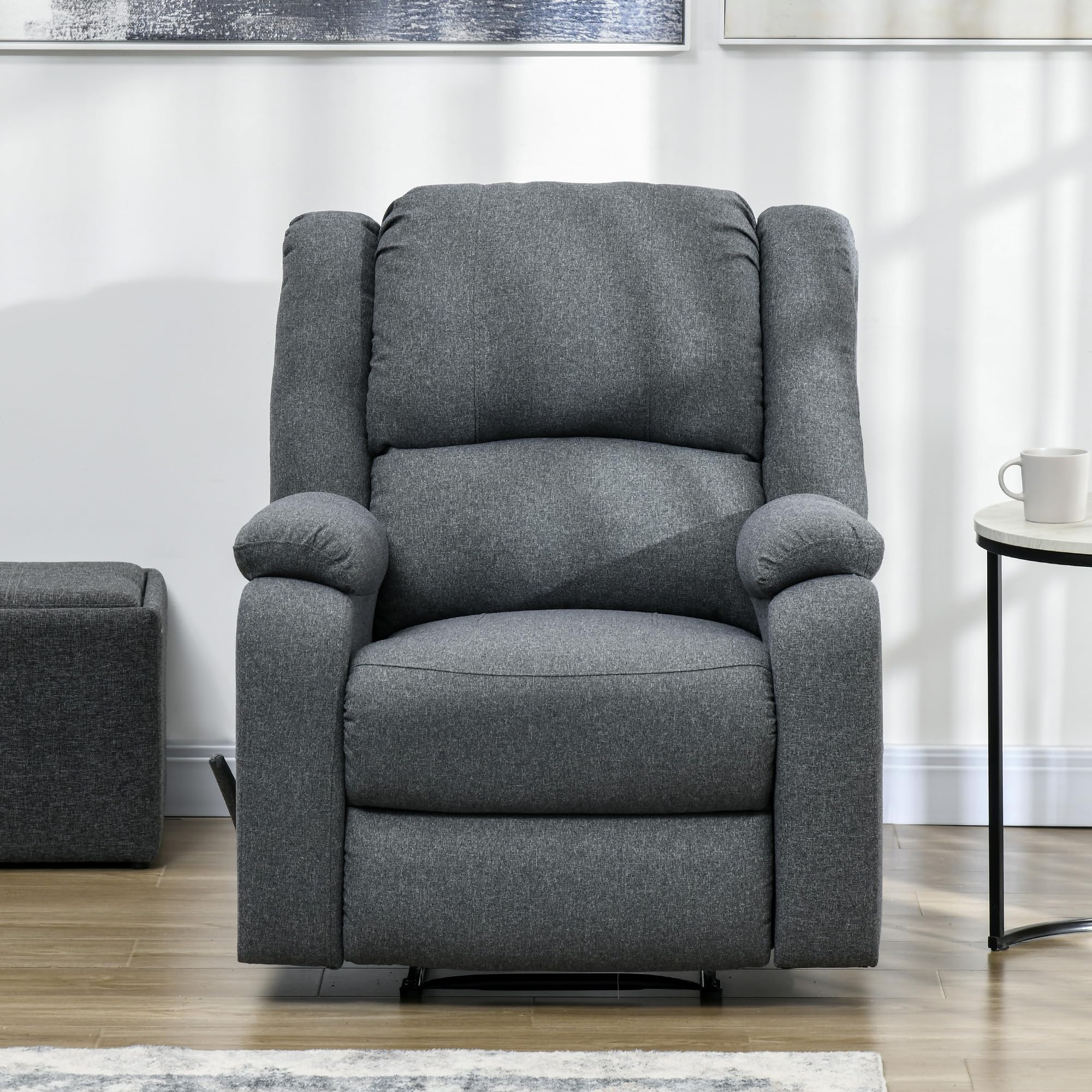 HOMCOM Relaxsessel Fernsehsessel mit Liegefunktion Liegesessel Sessel mit Verstellbarer Rückenlehne, Fußstütze TV-Sessel mit Leinenoptik für Wohnzimmer Schlafzimmer, Dunkelgrau