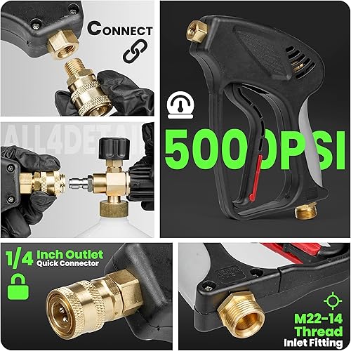 Miniatura 3 de ALL4DETAIL Cañón de espuma prémium con pistola de lavado a presión de 5000 PSI, pistola de lavado eléctrico con conector rápido de 14 pulgadas, 5