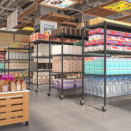 Miniatura 9 de REIBII Estantes de almacenamiento de 60 pulgadas de ancho, 2399 libras, estantería de alambre con ruedas, estantes de metal resistente para estante