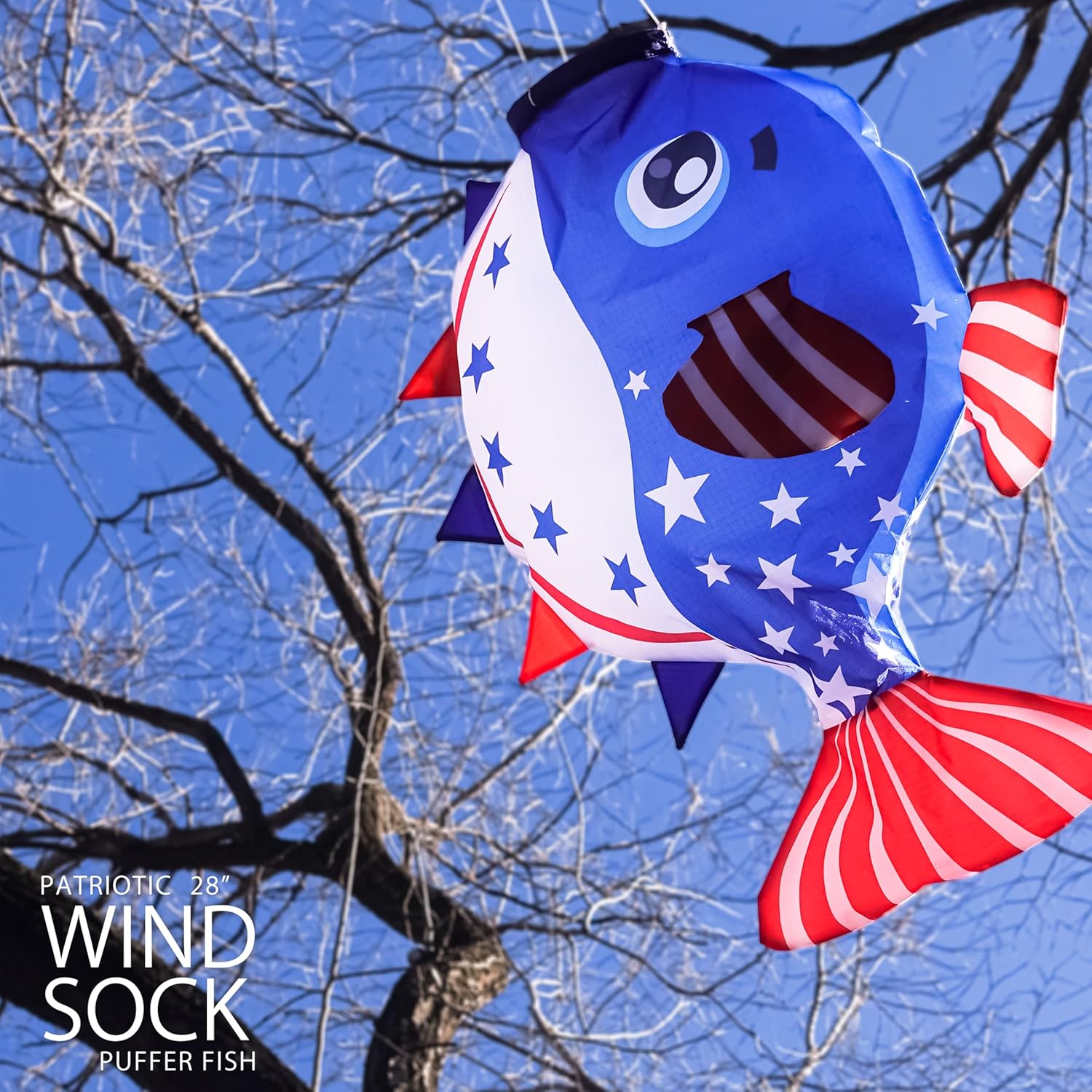 emma kites Patriotic Blue Puffer Fish Windsock Décor for Garden Backyard Balcony Porch Deck Dock Party Campsite Festival Party 28-INCH