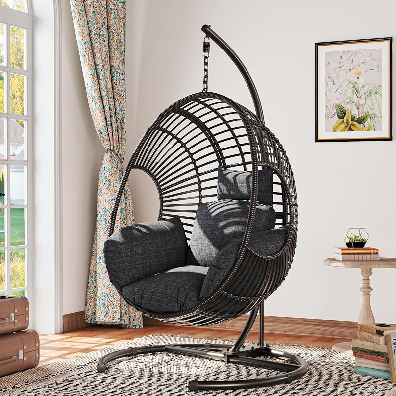 KEIKI Hanging Egg Chair with Stand Outdoor, 400LBS Capacity, Grey image 4