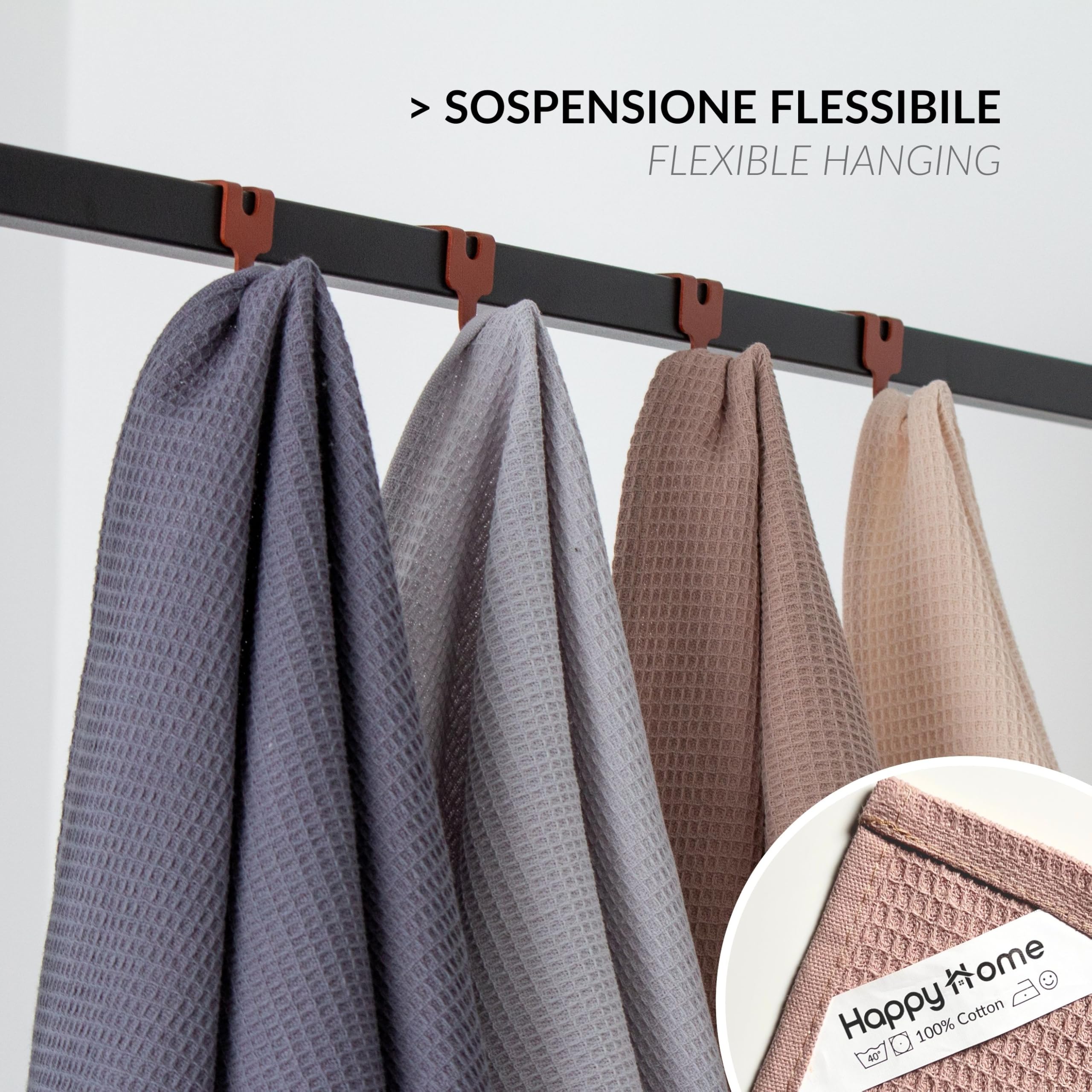 Happy Home Strofinacci cucina cotone | Canovacci cucina 45 x 65 cm | 4 pezzi in aspetto cialda | Asciugamani cucina in quattro colori | Strofinacci cucina moderni