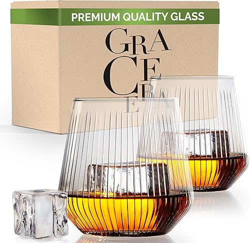 GRACE ERA Rituals - Juego de 2 vasos de whisky a la antigua, vasos de bar de 10 onzas para beber whisky escocés, ron de cóctel, coñac, bourbon,