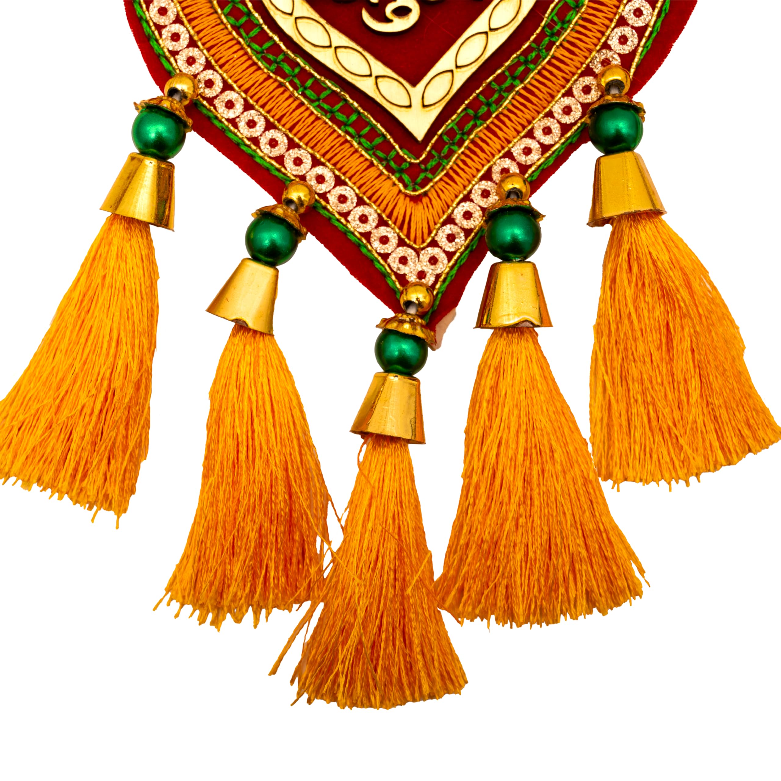 Tarini Gallery Subh Labh Cloth Hanging Indian Traditional Home Office Temple Festival Décor Decoration & Gifting Size- 8 inches (Red Leaf Shape) - Image 4