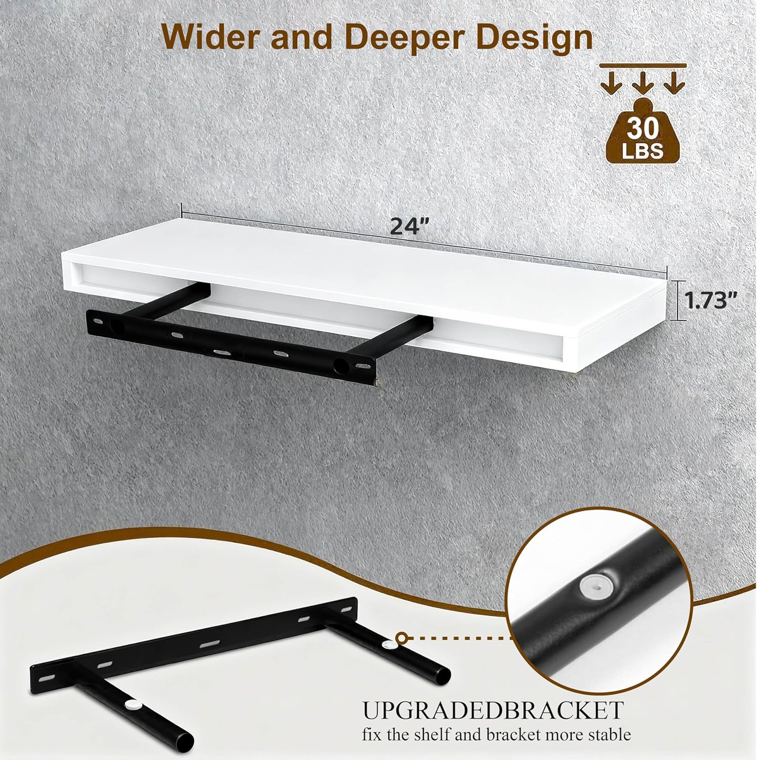 Floating Shelves for Wall(Set of 2)-24 Inch White Wood Wall Shelf with Invisible Brackets for Bathroom,Bedroom,Drawingroom,Kitchen for Decor(White,2pcs) White 2 7.8"D x 24"W x 1.73"H