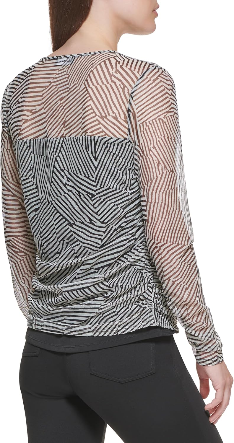 DKNY Womens Mesh Side Ruching Lightweight Sportswear Top - Image 4
