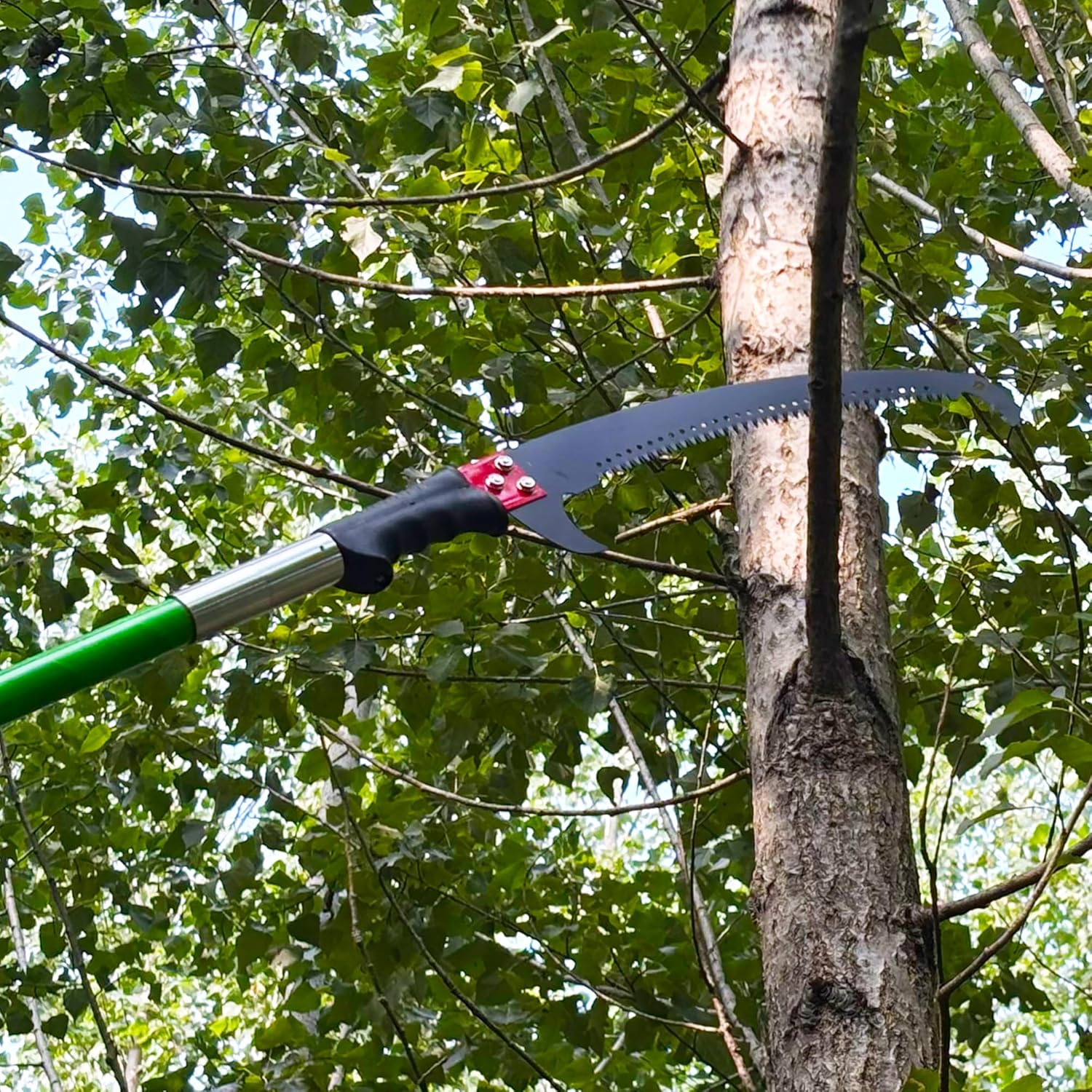 Manual Pole Saw, 7.3-27 ft Extendable Tree Pruner, Sharp Steel Blade & Scissors for High Branches Trimming, Lightweight 8 Fiberglass Handles, Ideal for Backyard/Garden Palm & Shrub Pruning