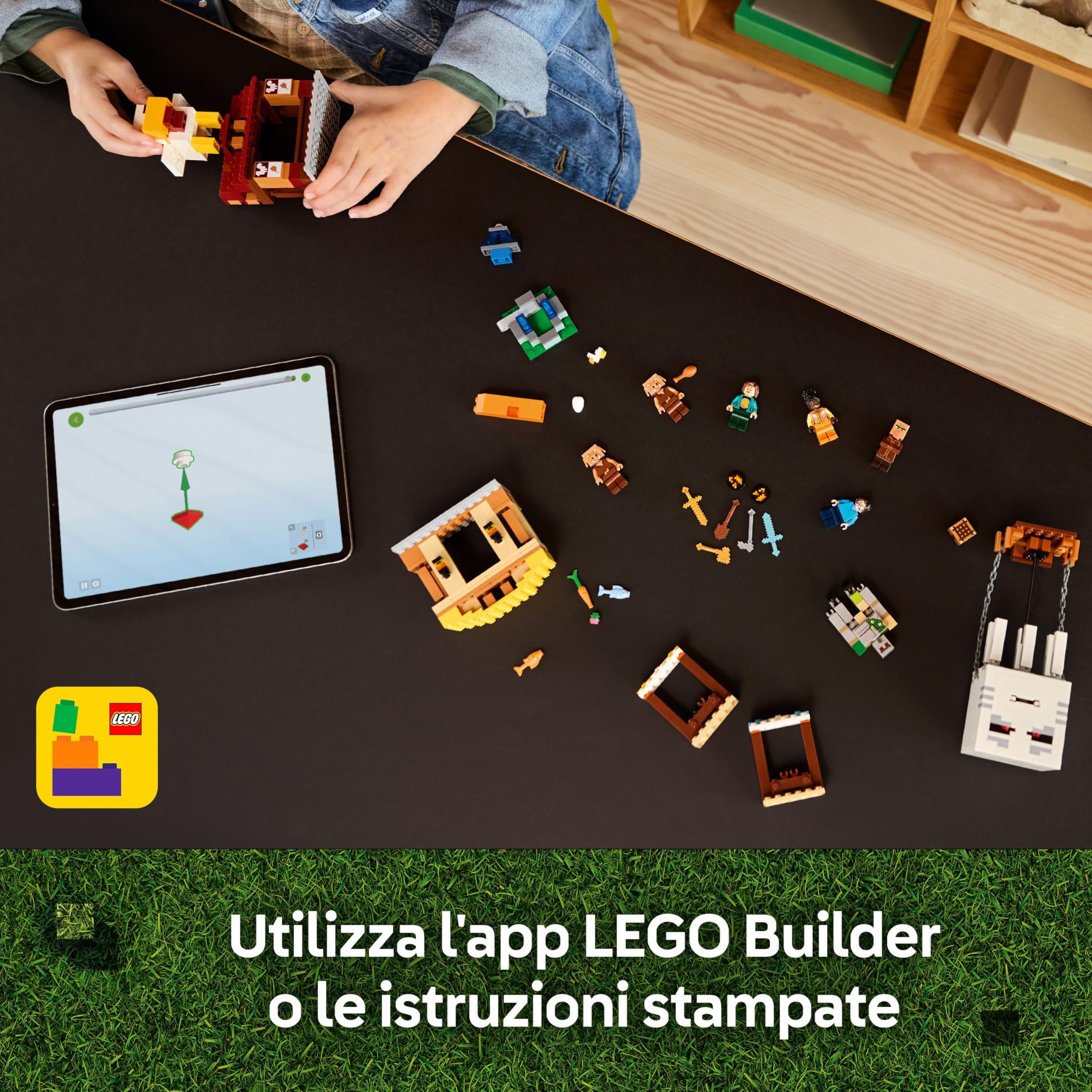 LEGO Minecraft Attacco al Villaggio del Ghast-Pallone - Giocattolo con Casa di Steve, 4 Minifigure, Golem di Ferro e Funzione Fontana Esplosiva - Regalo per Gamer, Bambini e Bambine da 10 Anni - 21273
