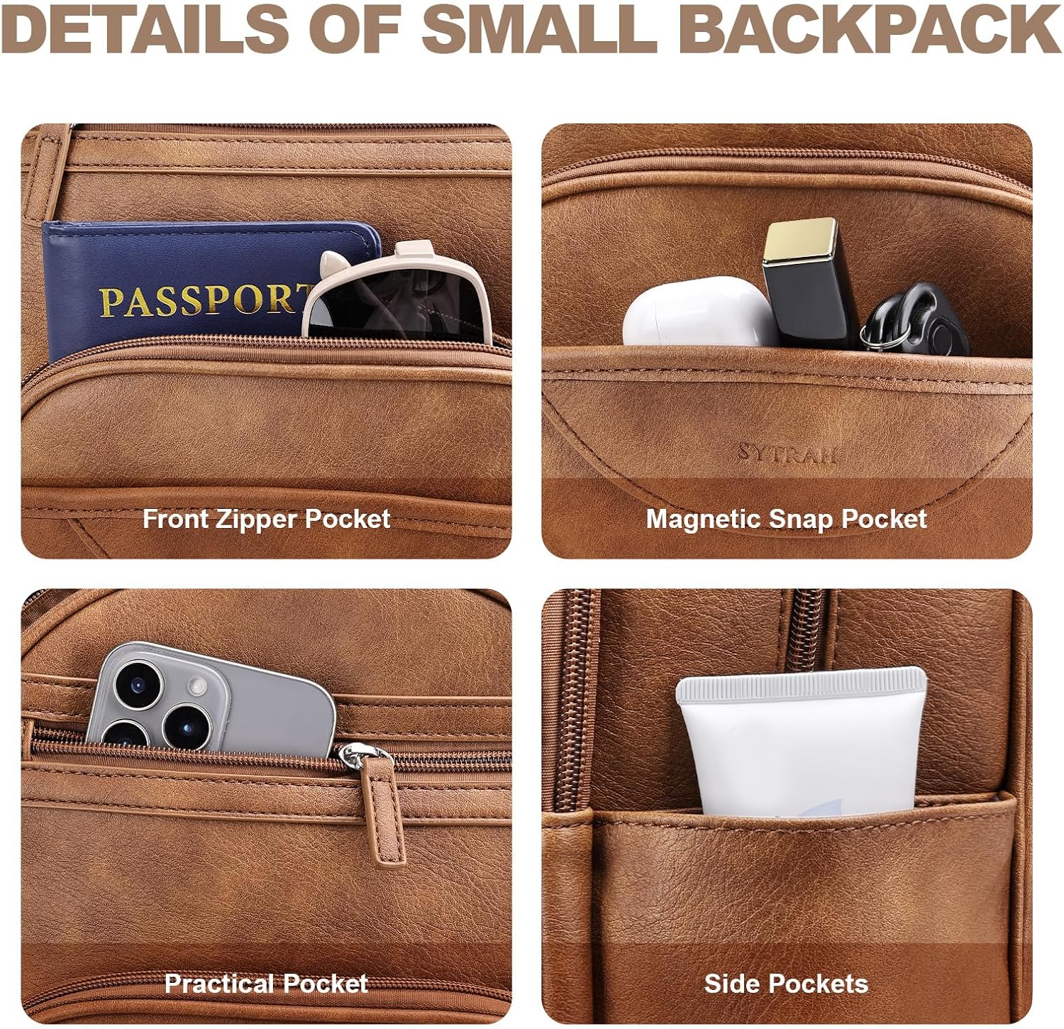 Small Backpack Purse for Women, Mini Backpack Vegan Leather with RFID Blocking & Tablet Pocket, Cute Shoulder Handbag for Travel, School & Work Brown - Image 7