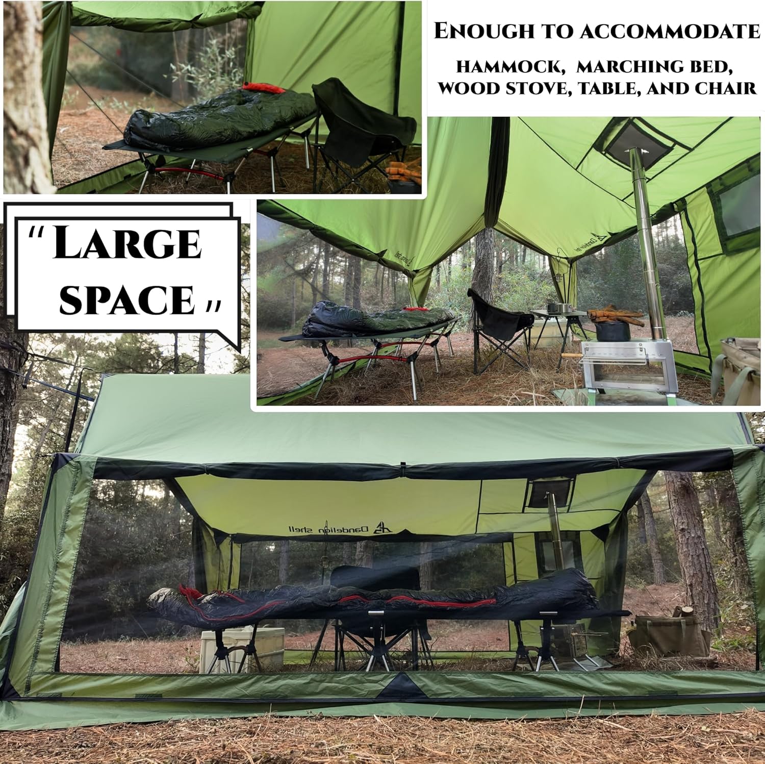 Hammock Hot Tent with Stove Jack and Double-Sided mesh Windows - Spacious, Versatile Wall Tent with Snow Skirt(No Poles)-Waterproof & Windproof, Ideal for Camping, Backpacking, Hiking