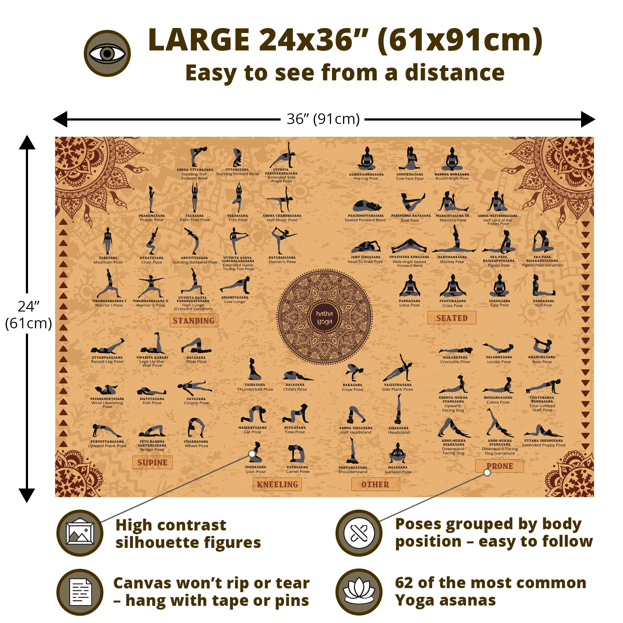 The Mindful Word Yoga Poses Poster (39x39 Inches) - Canvas Fabric Yoga Asana Poster with 39 Beginner & Intermediate Yoga Asanas/Stretches/Positions - The Mindful Word Yoga Poses Poster (39x39 Inches) - Canvas Fabric Yoga Asana Poster with 39 Beginner & Intermediate Yoga Asanas/Stretches/Positions -