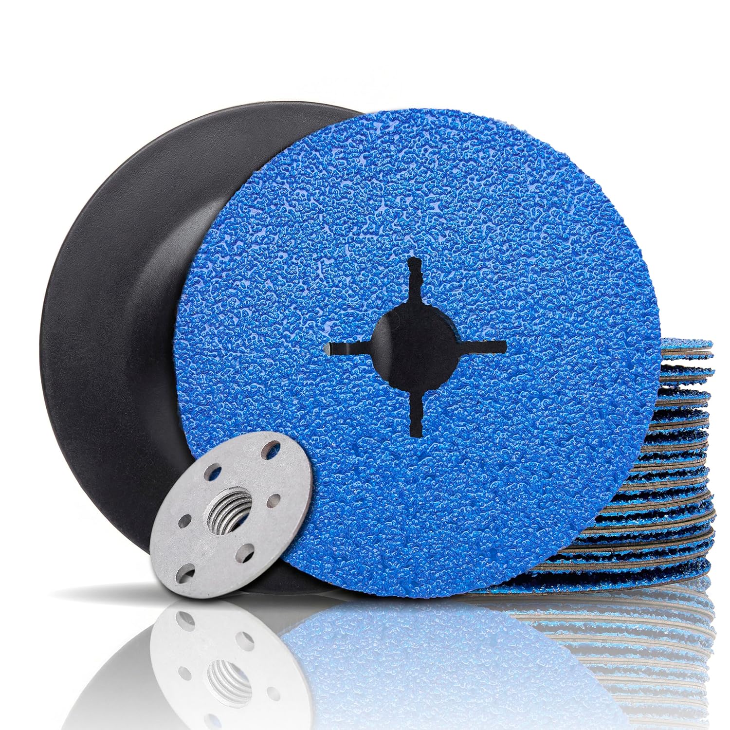Zirconia Resin Fiber Sanding and Grinding Discs for Angle Grinder, 4-1/2” x 7/8”, 60 Grit, 25-Pack + Backing Pad + Lock Nut