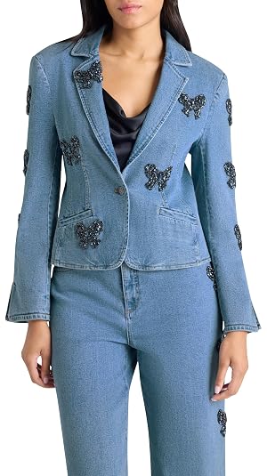 Cinq Sept Womens Rhinestone Bow Le Petit Long Sleeve Khloe Blazer