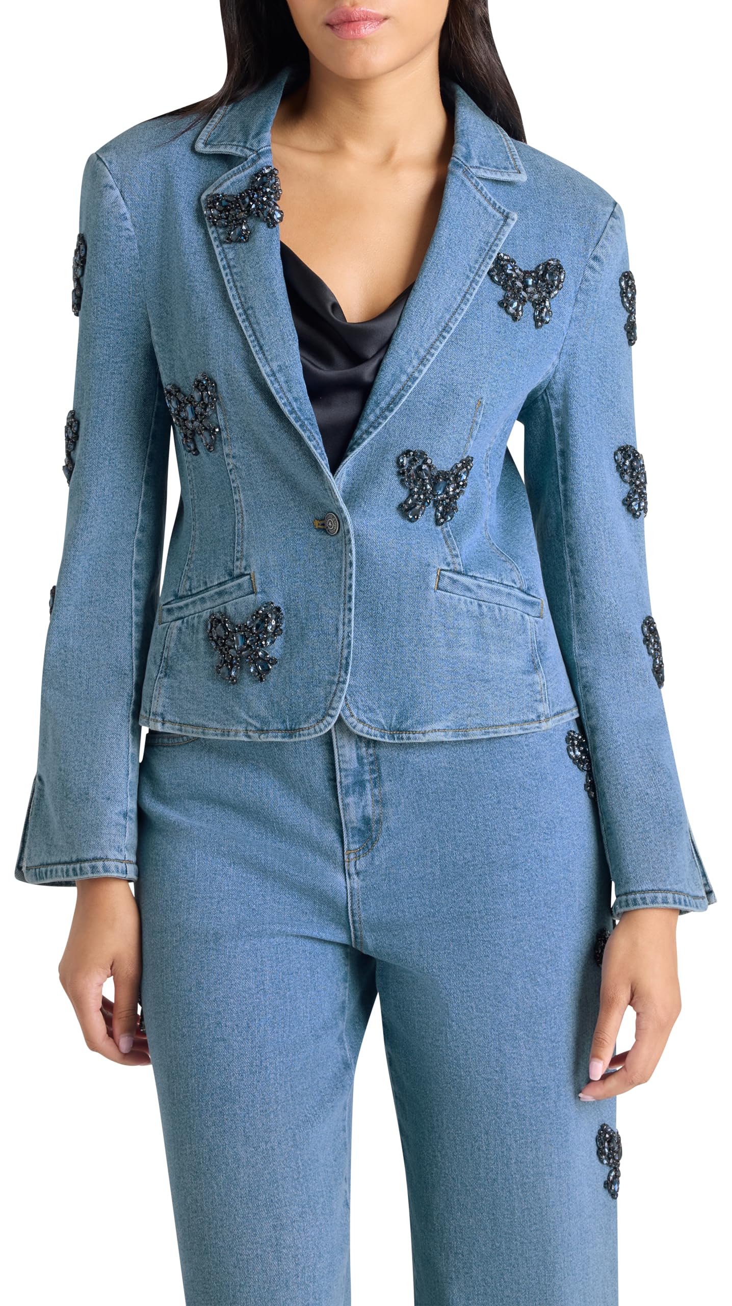 Cinq Sept Womens Rhinestone Bow Le Petit Long Sleeve Khloe Blazer