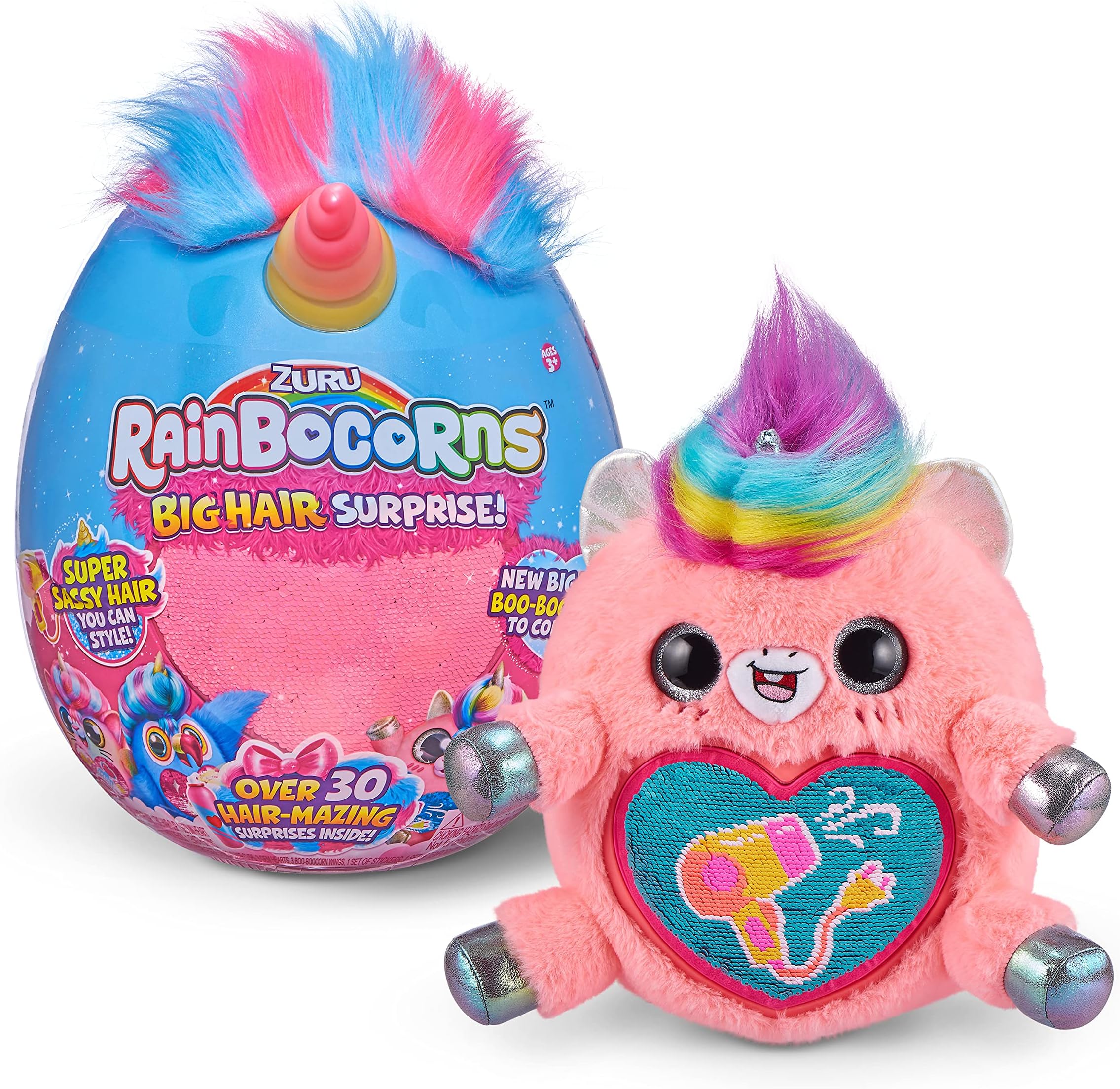 Big Hair Surprise (Unicorn) by ZURU Cuddle Plush Stuffed Animal, 30+ Surprises, Collectible Baby Booboocorns, Hair Accessories, Charm Bracelets, Stickers, Ages 3+ (Unicorn)