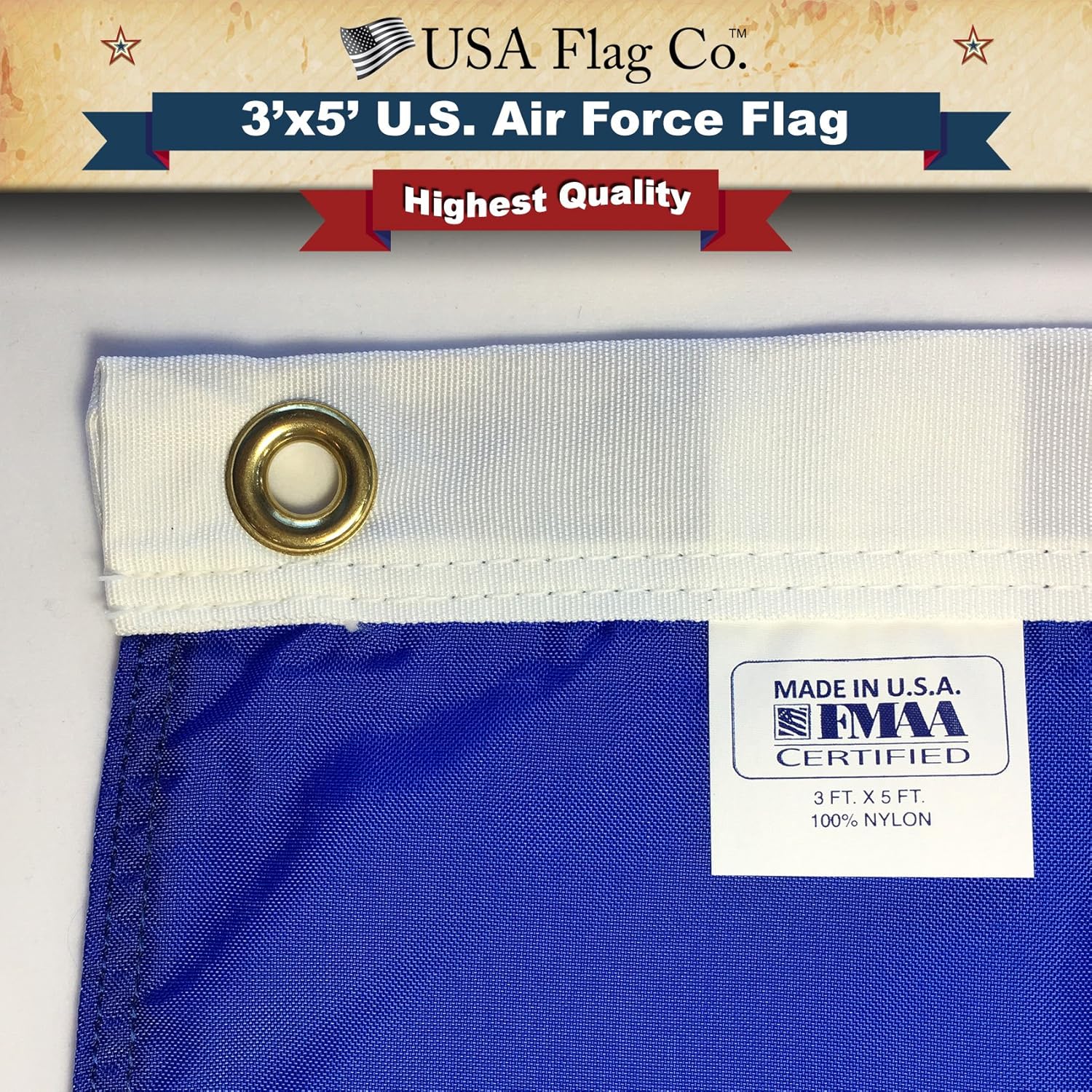 USA Flag Co. US Air Force Flag 3x5 Outdoor 100% American Made USAF Flag with Vivid Colors, Polyester Canvas Heading, Brass Grommets, and Four Point Needle Fly Hem