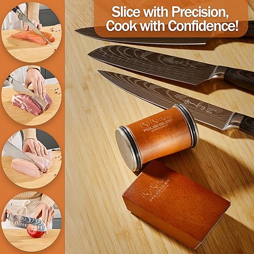 Miniatura 6 de Kit de afilador de cuchillos rodantes para cocina, herramienta de afilado de cuchillos de chef con ángulo magnético de 15 y 20, base de rodillo de