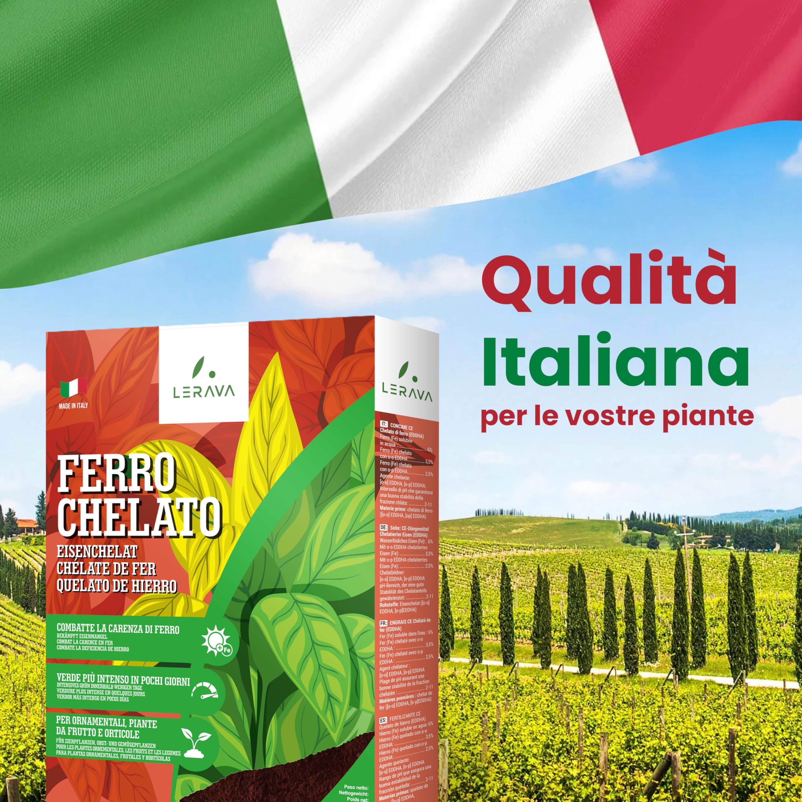 LERAVA Ferro Chelato per Piante 200 g - Chelato di Ferro Contro Clorosi Ferrica