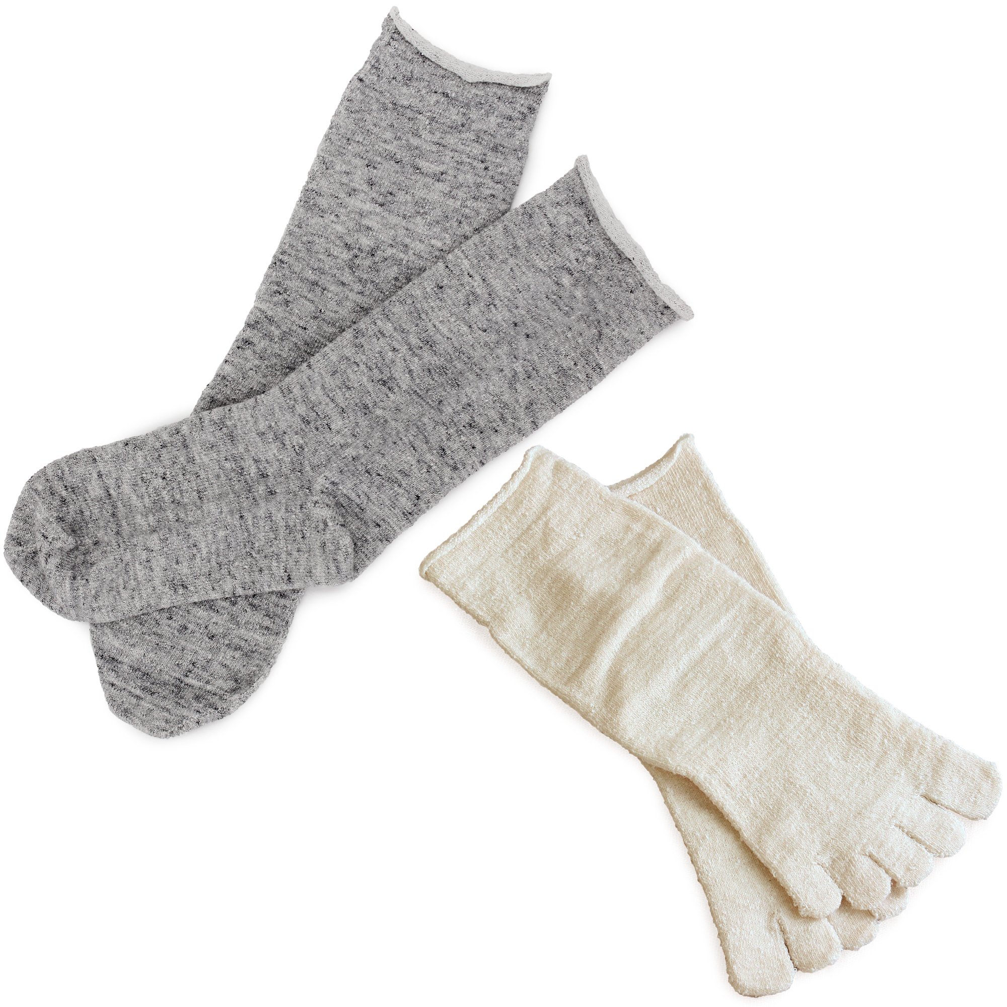 [ヒオリエ] 日本製 冷えとり靴下 内絹外綿ソックス ＜M・Lサイズ＞ 2足セット 5本指＋カバーソックス シルク