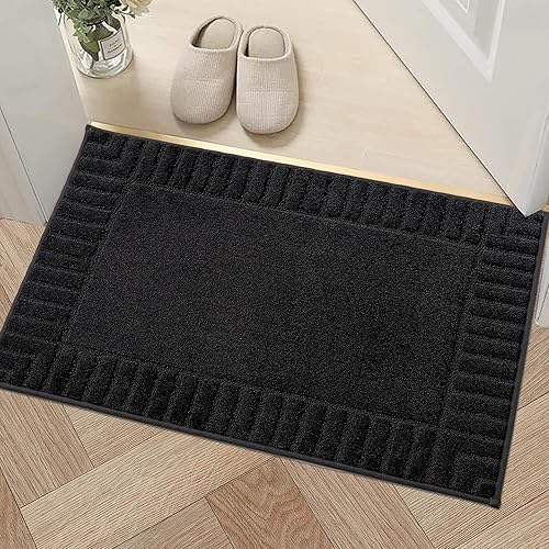 Miniatura 7 de BEQHAUSE Tapete antideslizante para puerta delantera, de perfil bajo, absorbente, lavable a máquina, resistente al fango, color negro, 24 x 36