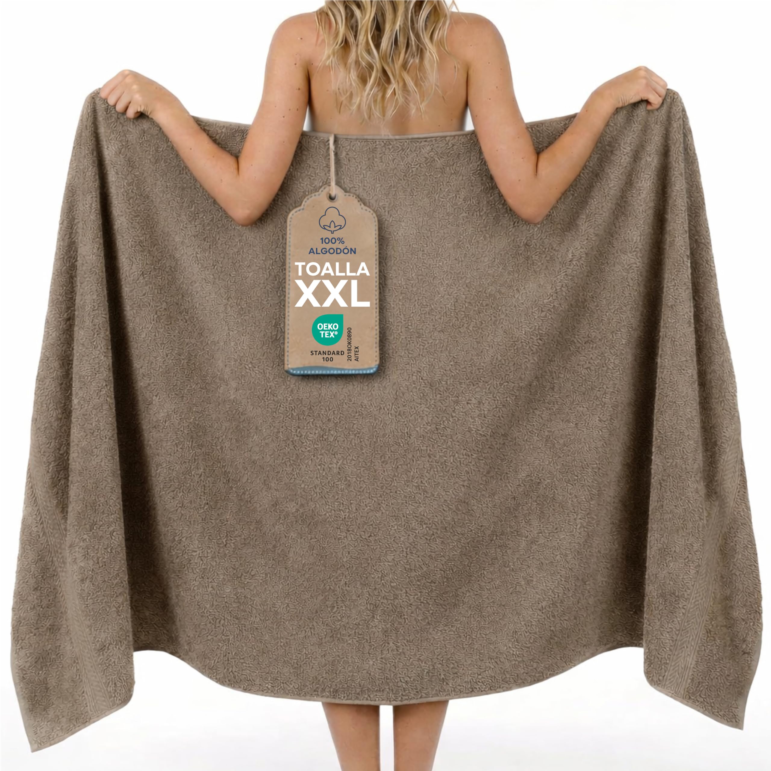 Twinzen Toalla de Baño Grande 100x200 cm – Toalla XXL de Algodón 100%, Absorbente y Suave, con Cinta para Colgar, Certificada Oeko-Tex, Antracita — view 10