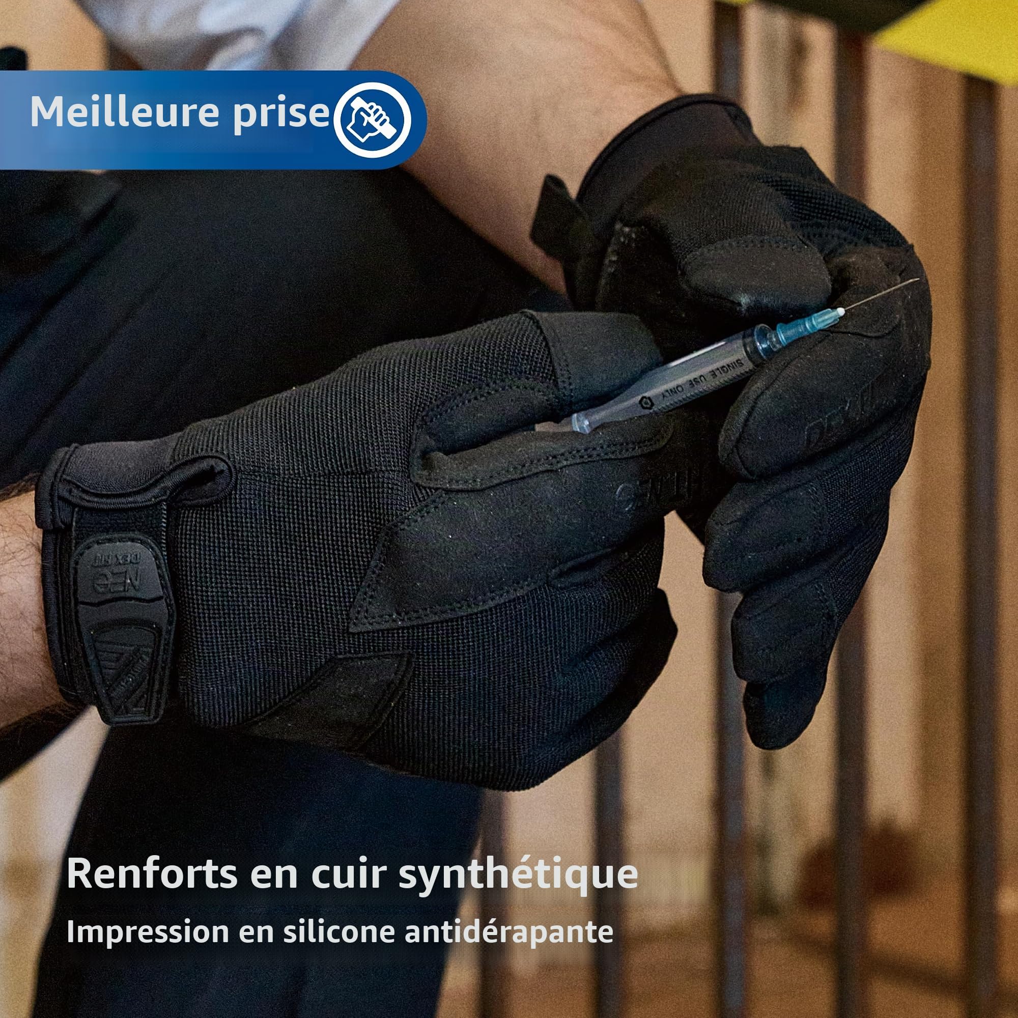 DEX FIT Gants NPG420 résistants aux Perforations, Couches d'acier, Prise Ferme, Patch en Cuir PU, écran Tactile, durables et Confortables, pour Forces de l'ordre, Airsoft; Noir 9 (L) 1 Paire