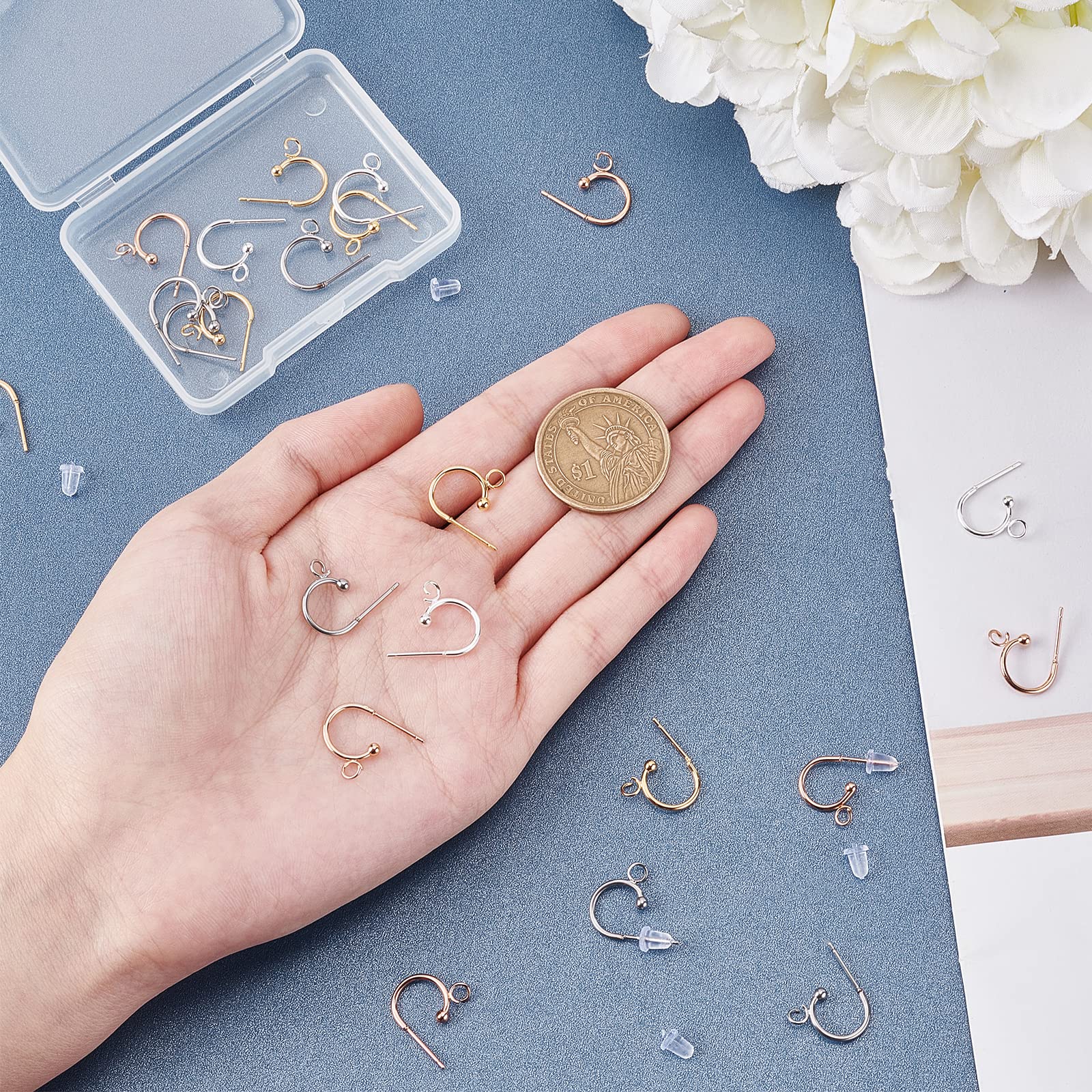 UNICRAFTALE 24pcs 3 Colors Stainless Steel Half Hoop Earrings Open Hoops Huggie Earrings Hypoallergenic Lightweight Hoop Earrings with Ear Nuts for Jewelry Making 0.7mm Pin