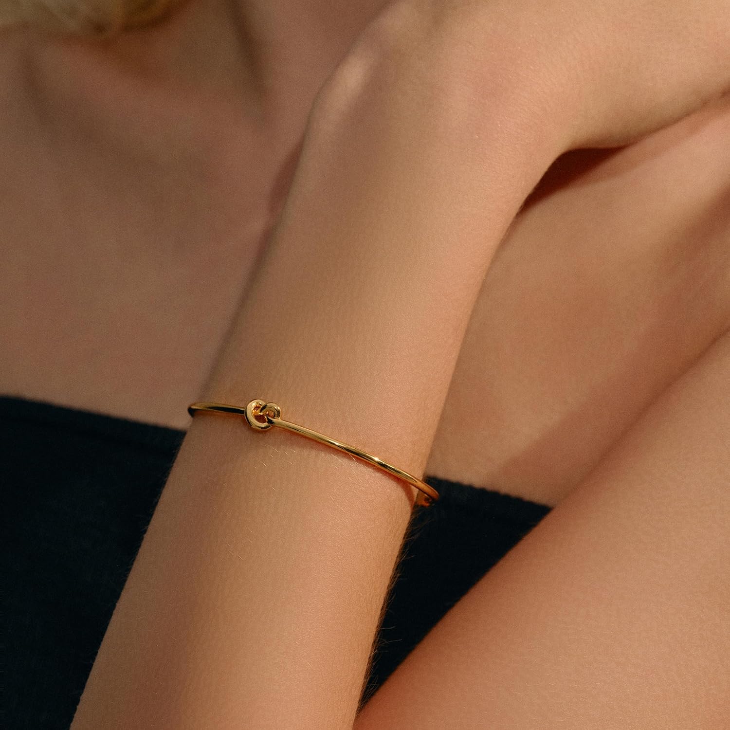 Love Knot Bangle Bracelets for Women, 18K Gold Plated Forever Love Knot Infinity Cuff Bangle Bracelets Minimalist Adjustable Dainty Gold Bracelets Hypoallergenic Jewelry Gifts - Image 4