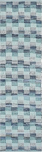 Miniatura 2 de SAFAVIEH Montauk Collection - Alfombra de pasillo, 2 pies 3 pulgadas x 6 pies, turquesa y multicolor, tejido plano hecho a mano, de algodón, ideal