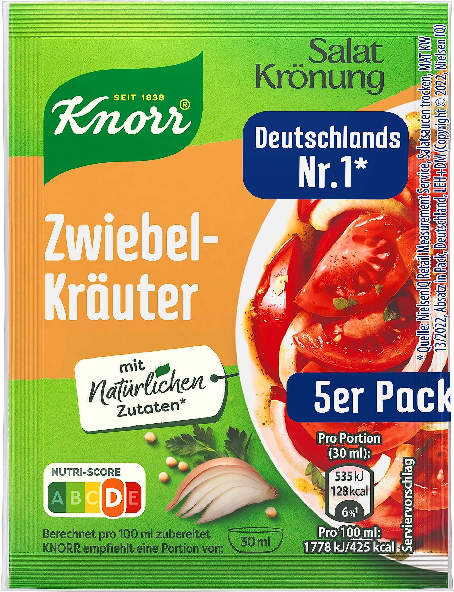 Knorr Salat Kronung Zwiebel-krauter (Salad Herbs with Onion), 5-Count Packets (Pack of 5)