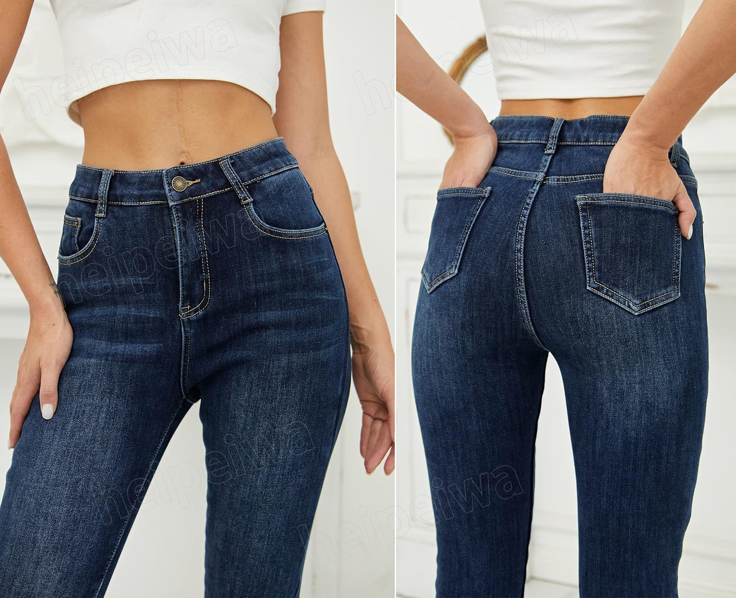 heipeiwa Women's Winter Jeans Fleece Lined Jeans Thermal Thick Skinny Denim Pants Slim Stretch Warm Jeggings - Image 5